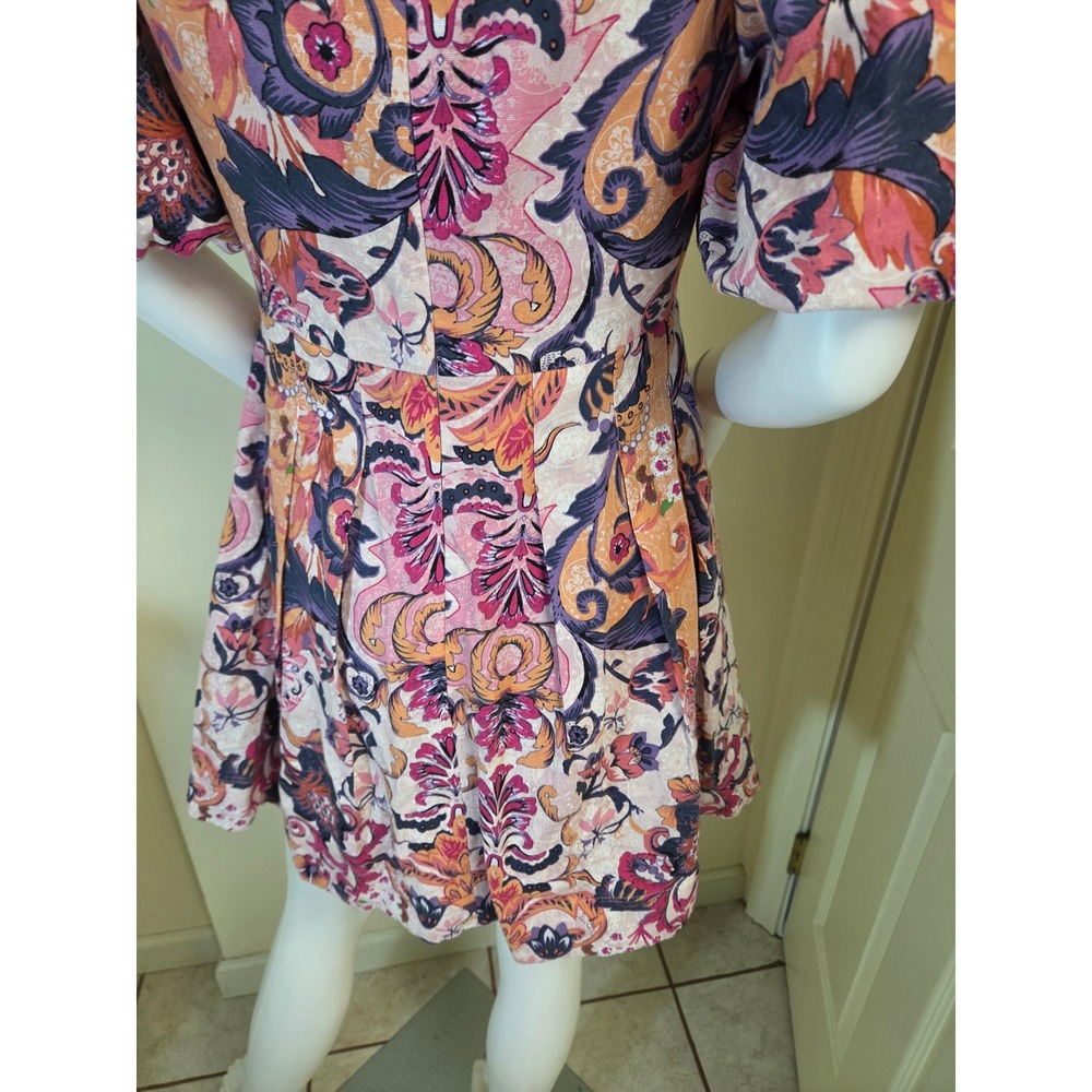 House of Harlow 1960 Pink Paisley Linen Blend Cutout Puff Sleeve Mini Dress 6 - Picture 13 of 14